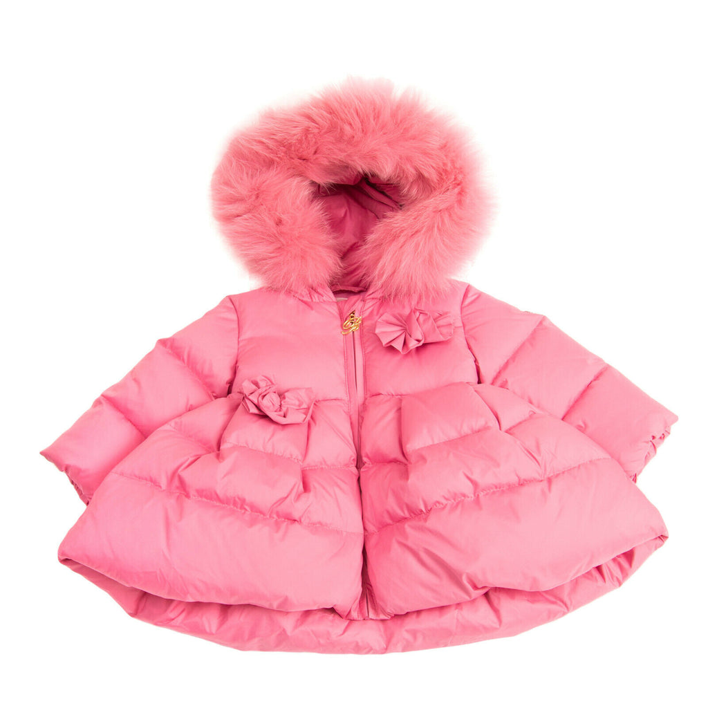 Blumarine Baby Fox Fur Trim Hooded Italian Baby Jacket