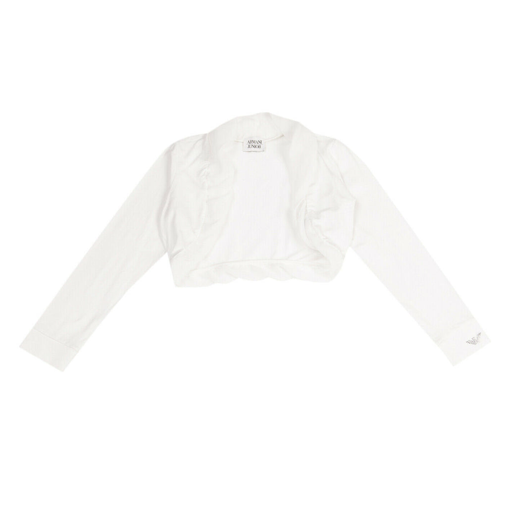 Armani Junior Jersey White Ruffled Bolero Jacket 